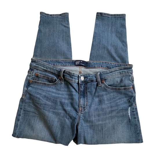 GAP denim ankle indigo women’s size 32R factory distressed zip front leggings - Picture 3 of 10